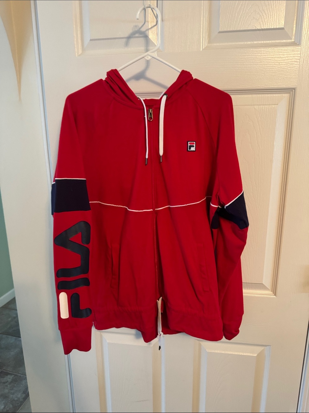 Fila Red Kids' Zip-Up Hoodie with Navy Accents